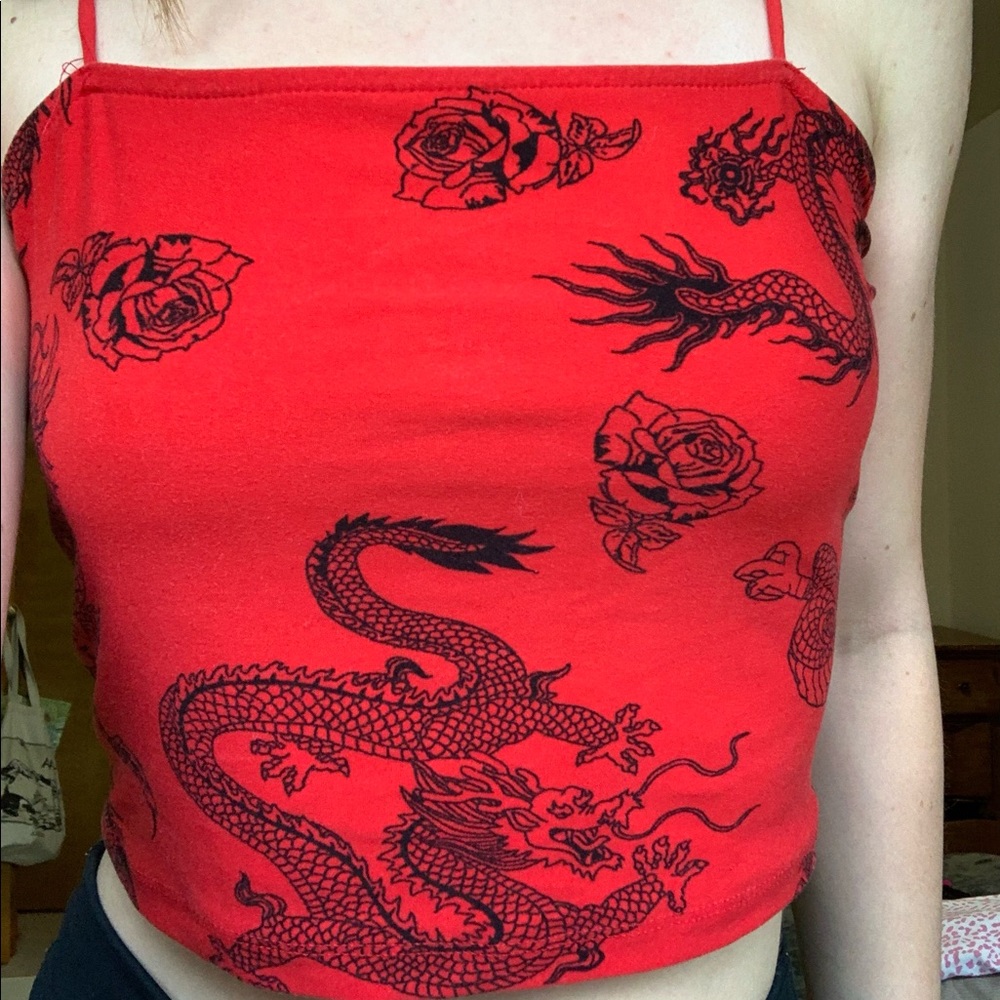 Dragon/Floral Designed Crop Tank Top